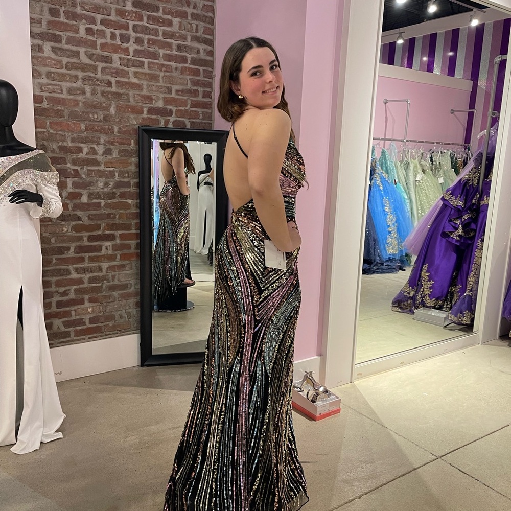 Primavera Couture Backless Sequin Dress in Multicolor